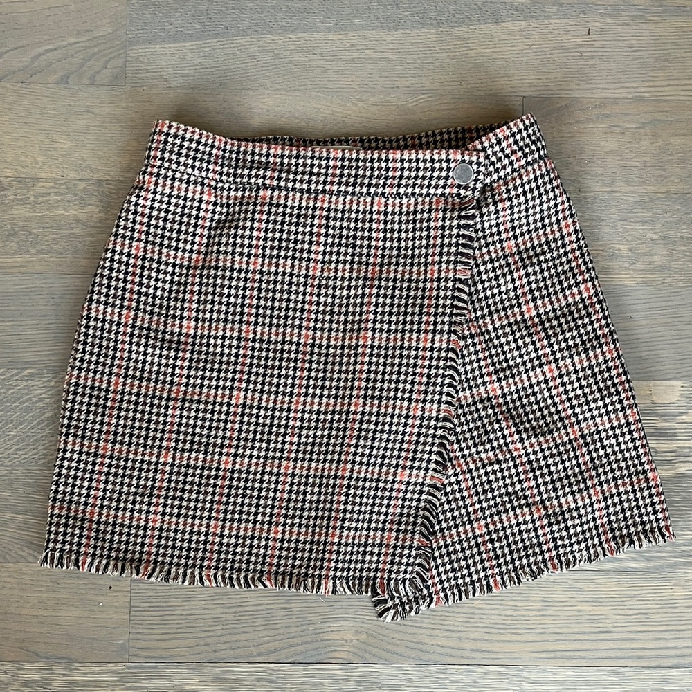 Houndstooth Wrap Mini Skirt
